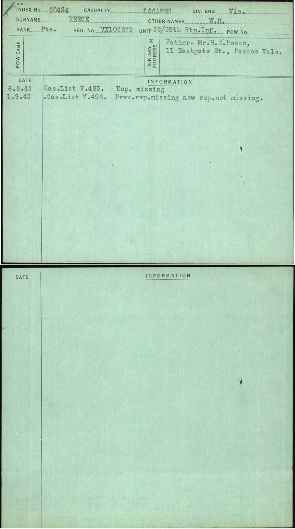 Reece, W H, VX102879