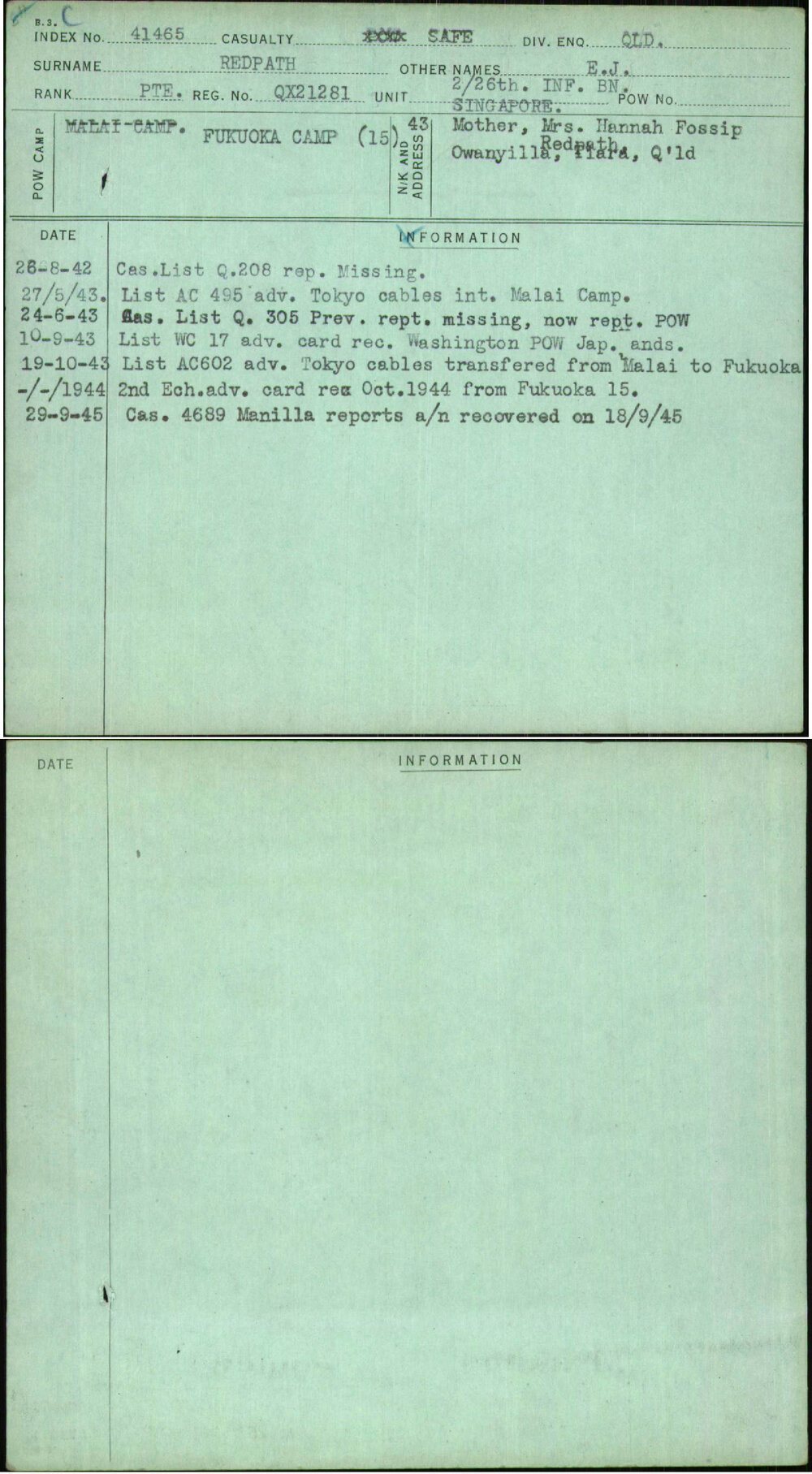 Redpath, E J, QX21281