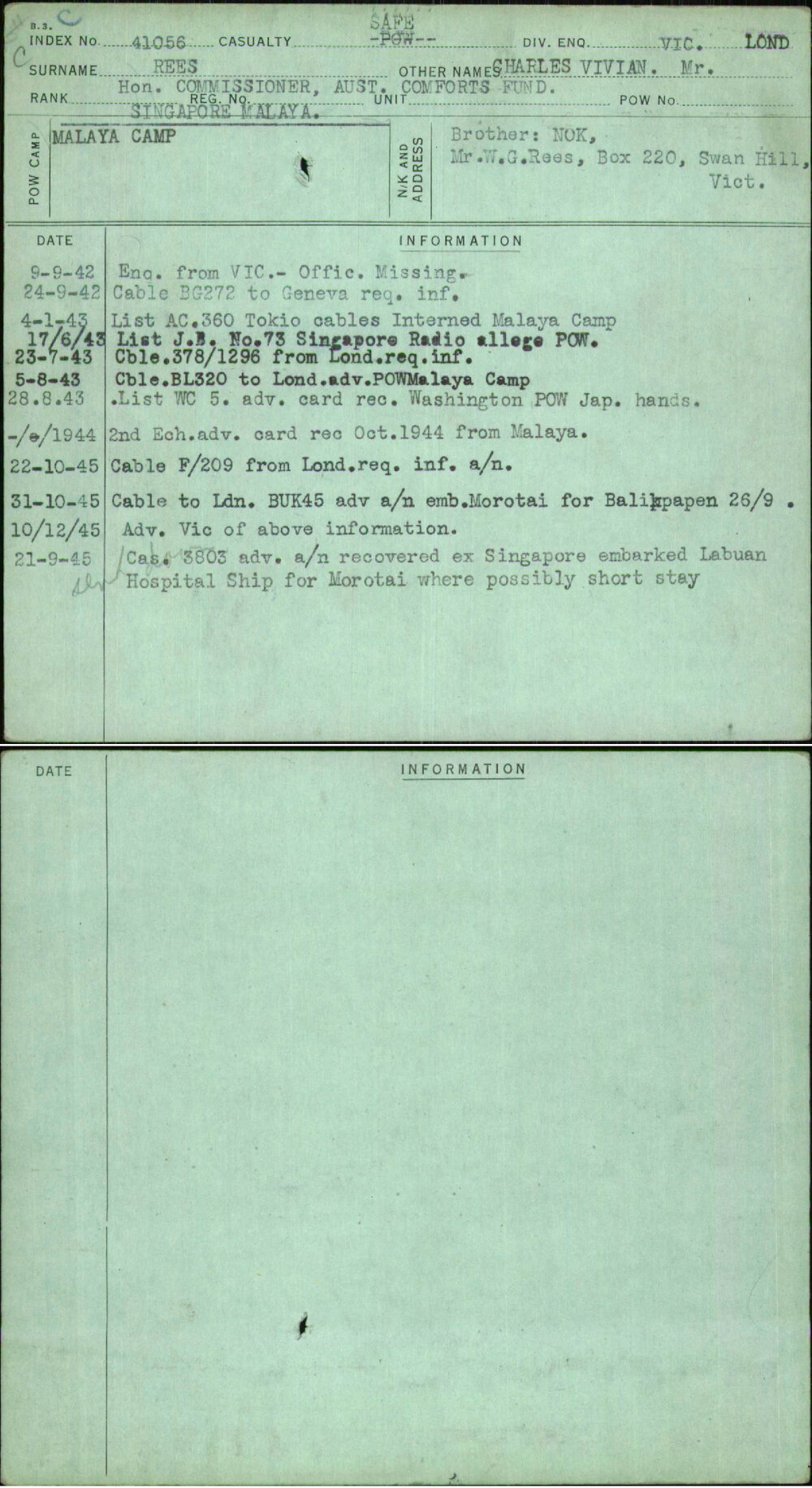 Rees, Charles Vivian Mr, [No Service Number]