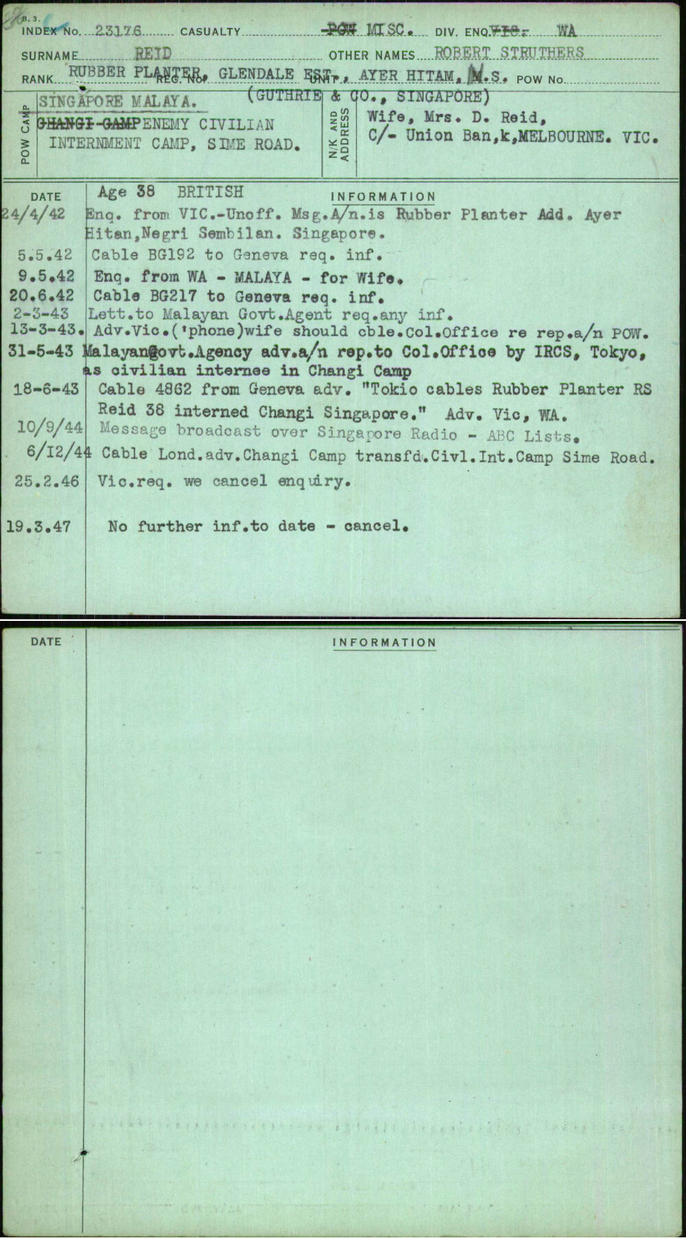 Reid, Robert Struthers, [No Service Number]