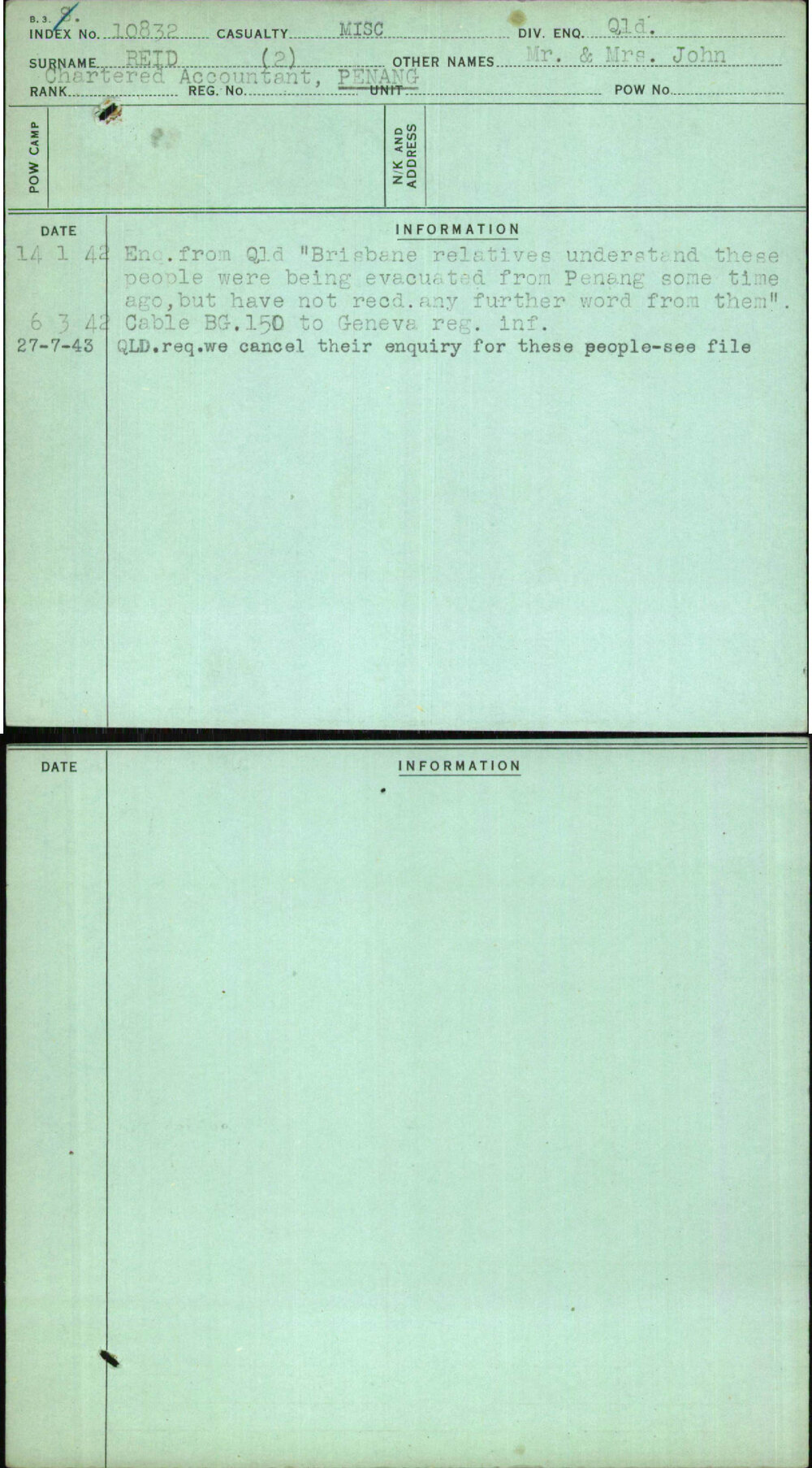 Reid (2), Mr &amp; Mrs John, [No Service Number]