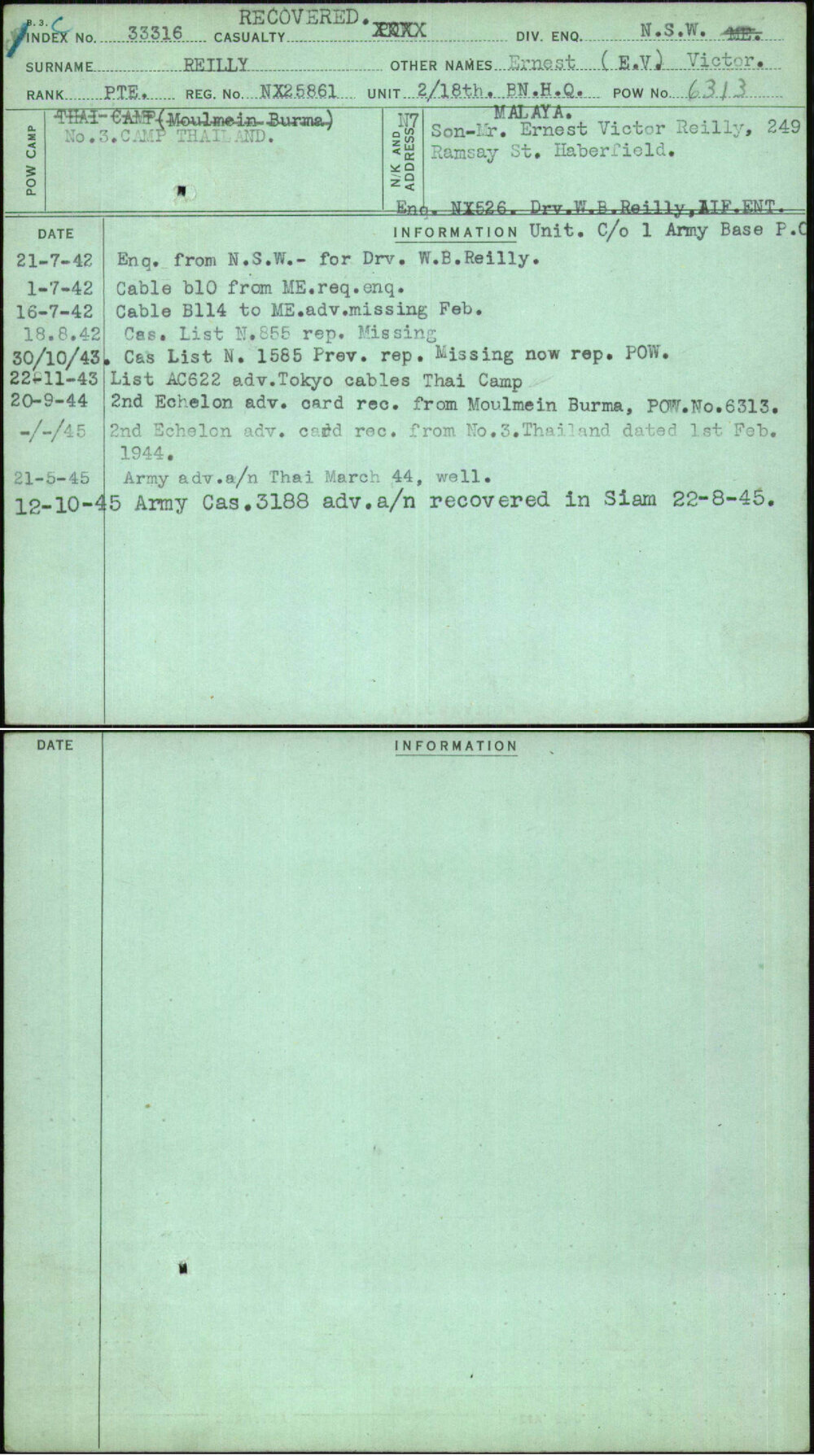 Reilly, Ernest (E V) Victor, NX25861