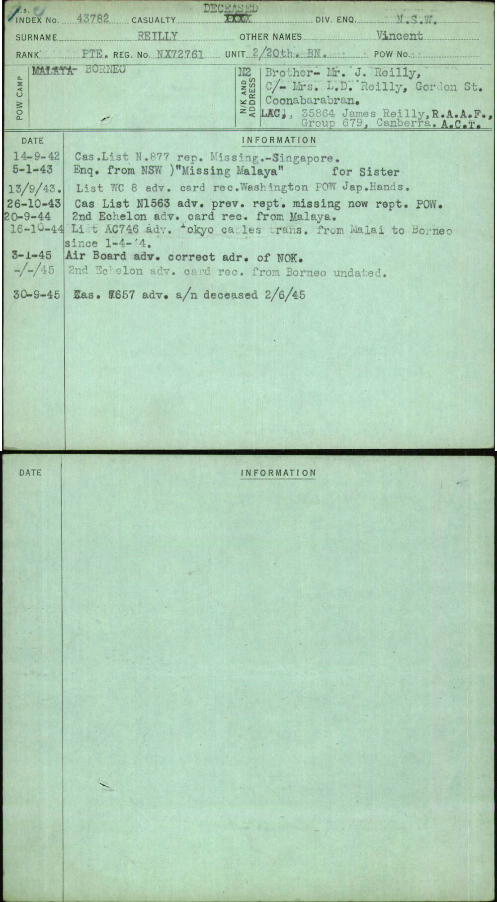 Reilly, Vincent, NX72761