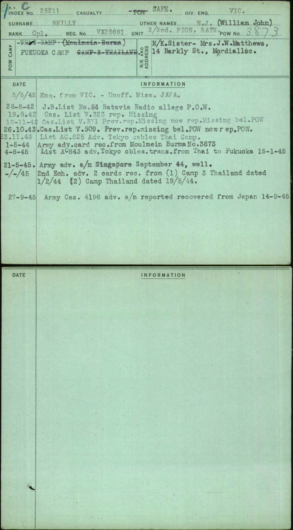 Reilly, W J (William John), VX23691