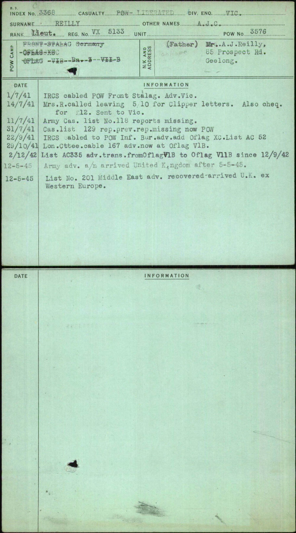 Reilly, A J C, VX5133