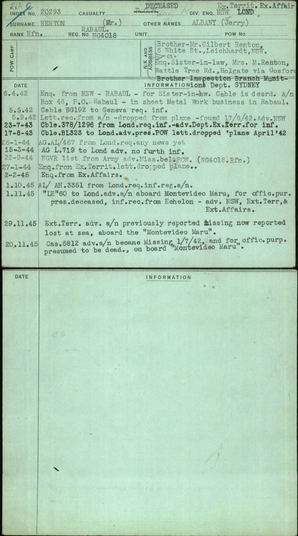 Renton (Mr), Albany (Jerry), Rabaul Ng4018