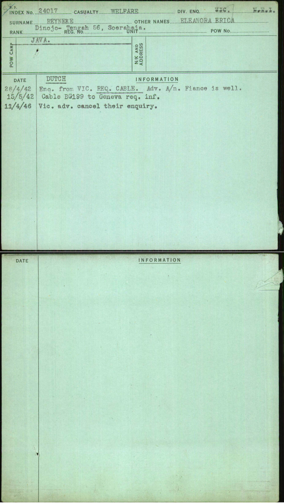 Reyneke, Eleanora Erica, [No Service Number]