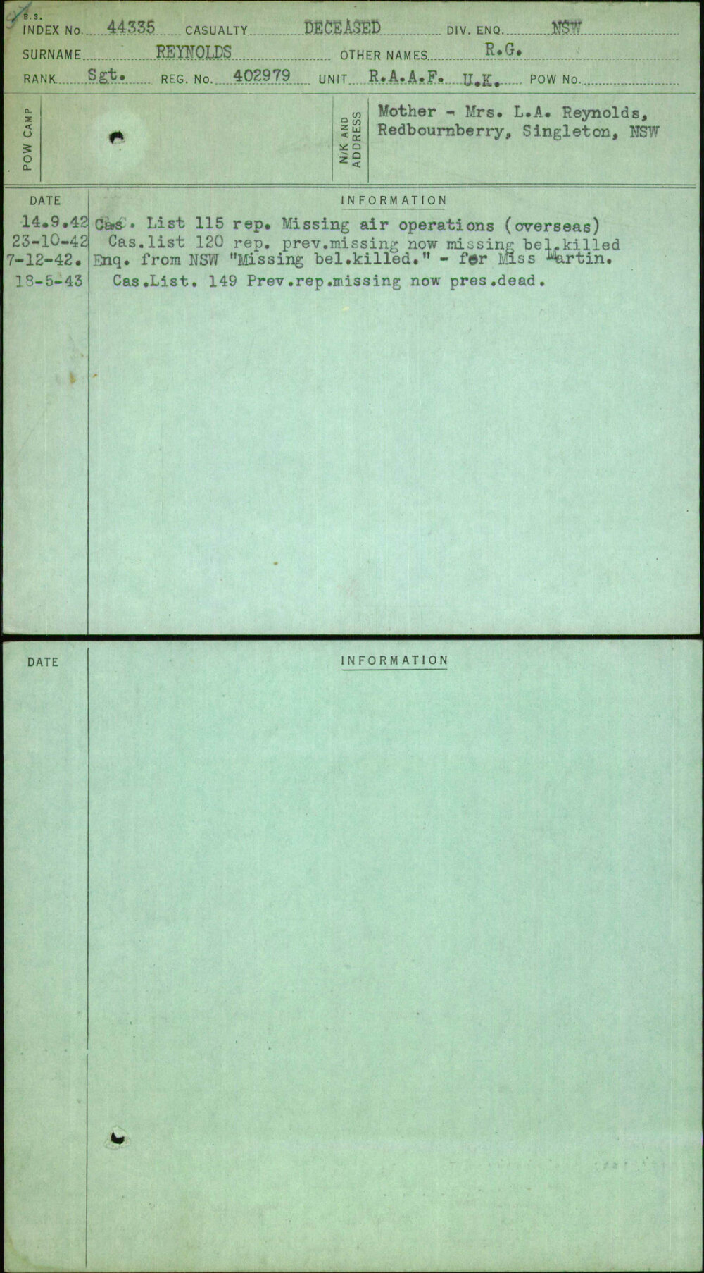 Reynolds, R G, 402979