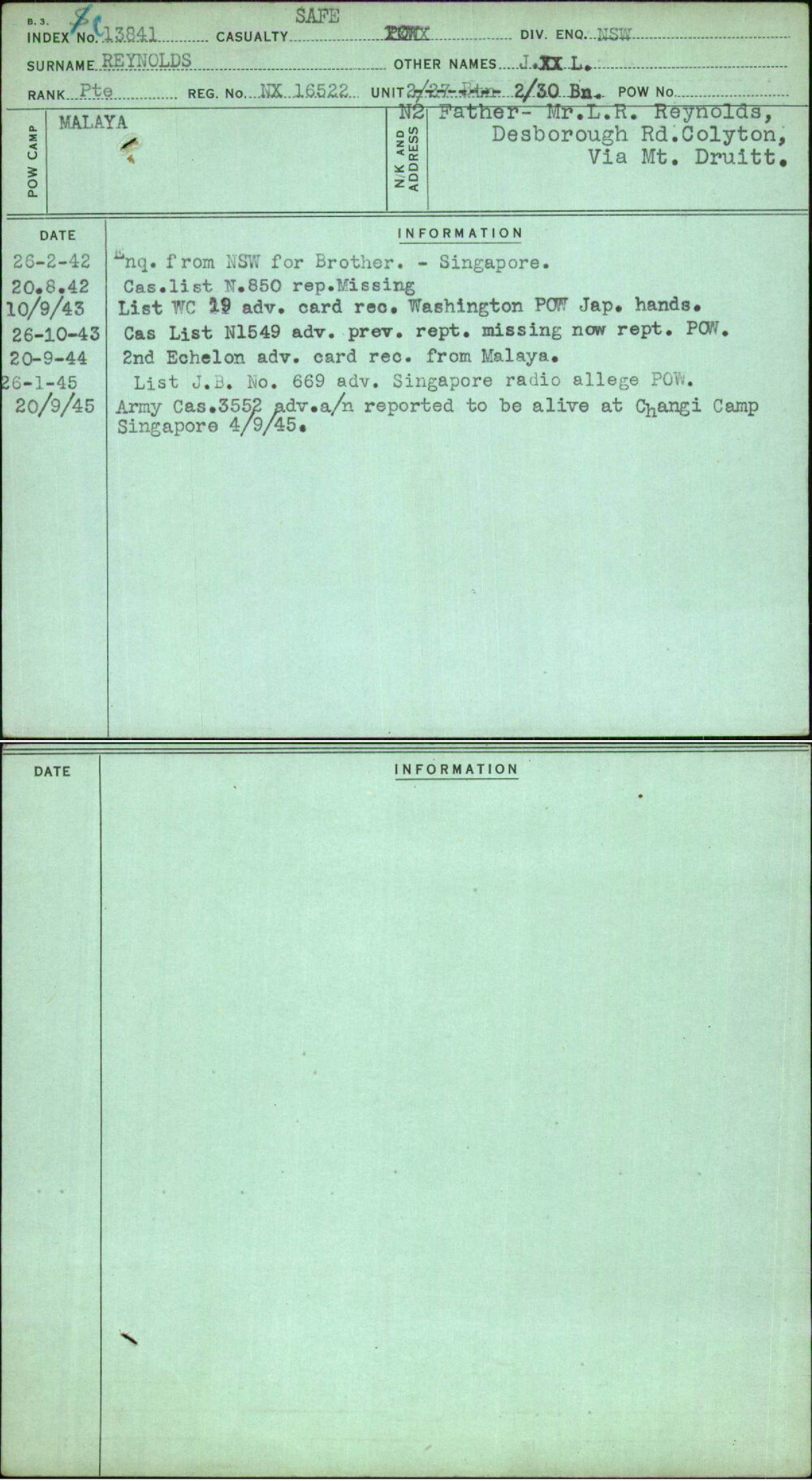 Reynolds, J Xx L, NX16522