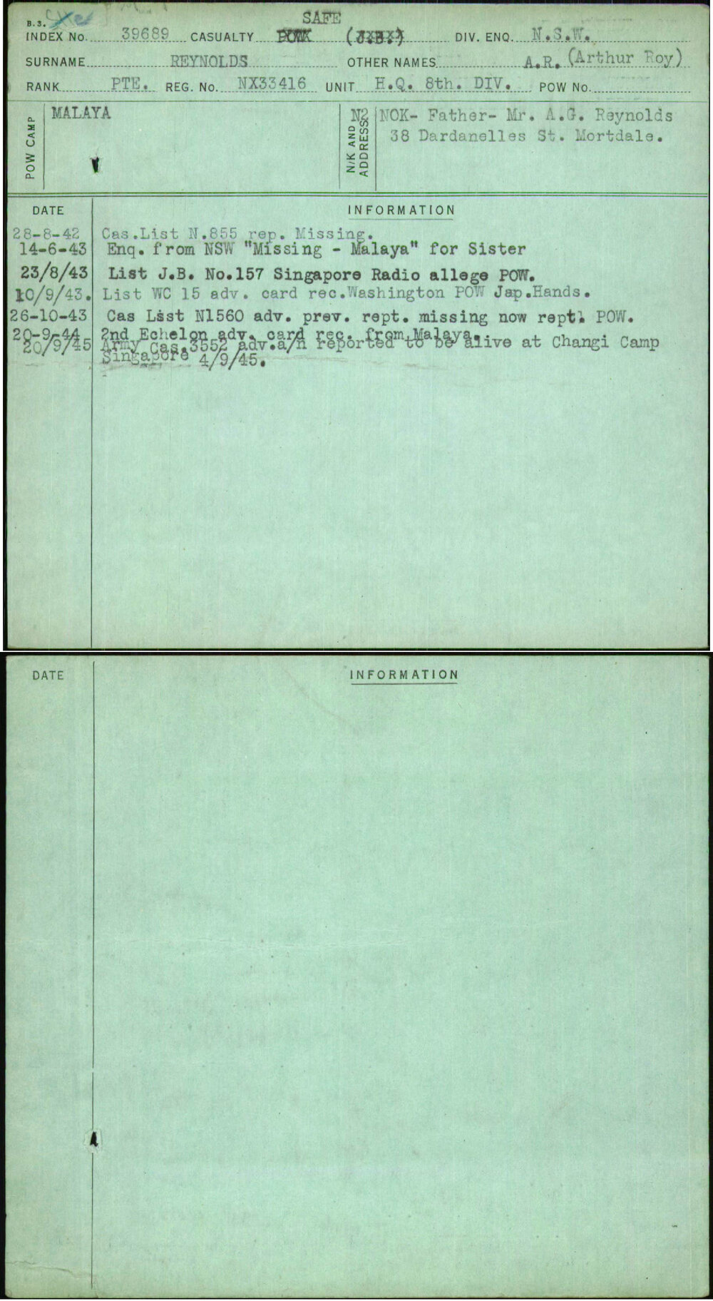 Reynolds, A R (Arthur Roy), NX33416