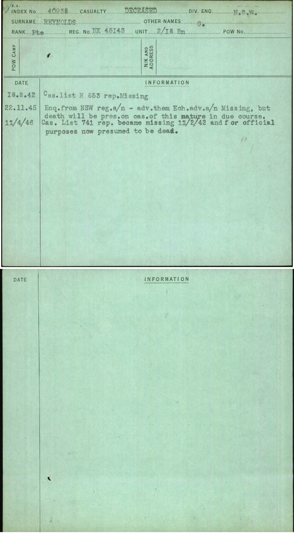 Reynolds, G, NX45143