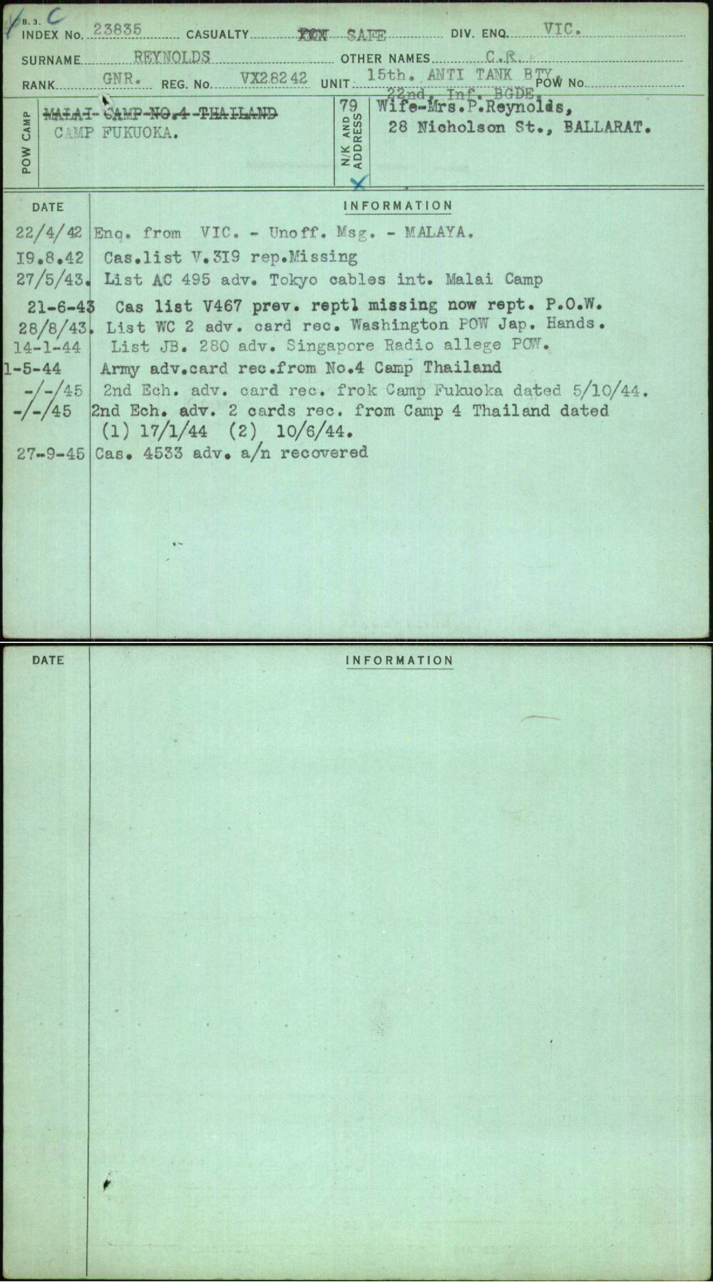 Reynolds, C R, VX28242