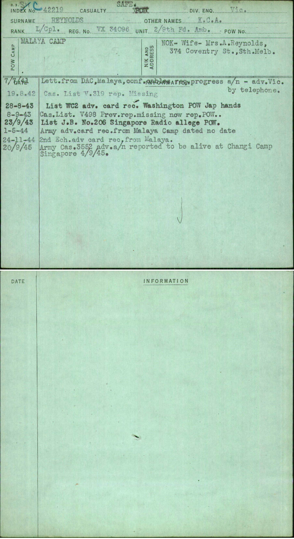 Reynolds, K C A, VX34096