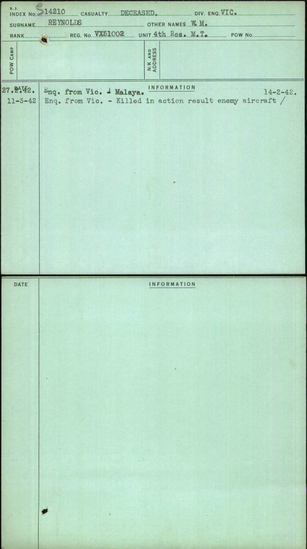 Reynolds, W M, VX51002