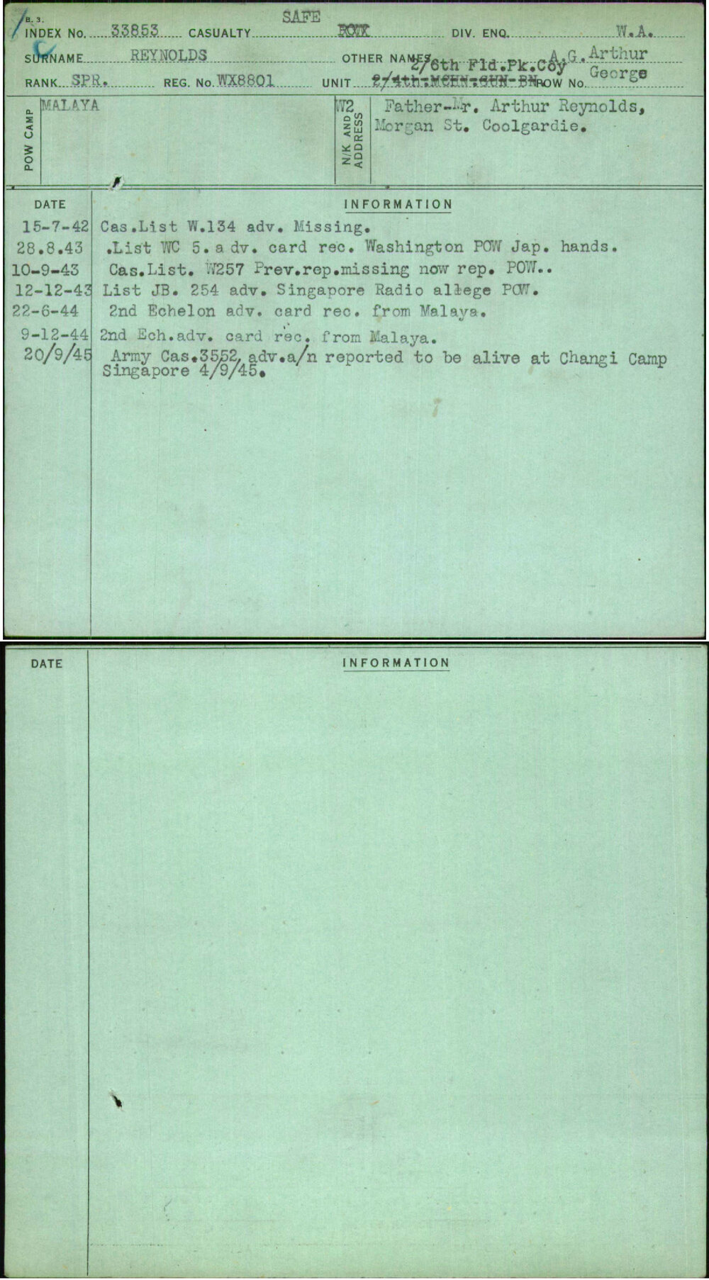 Reynolds, A G Arthur, WX8801