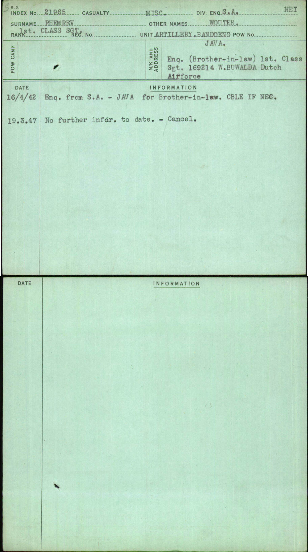 Rhemrev, Wouter, [No Service Number]