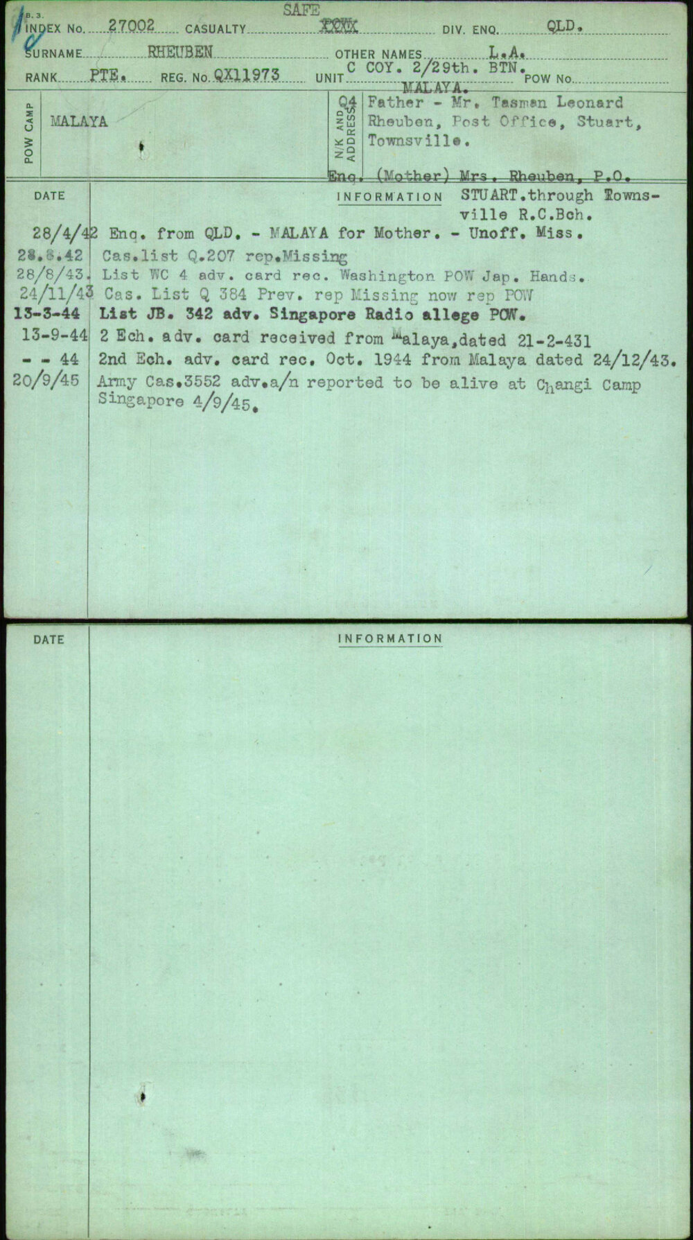 Rheuben, L A, QX11973