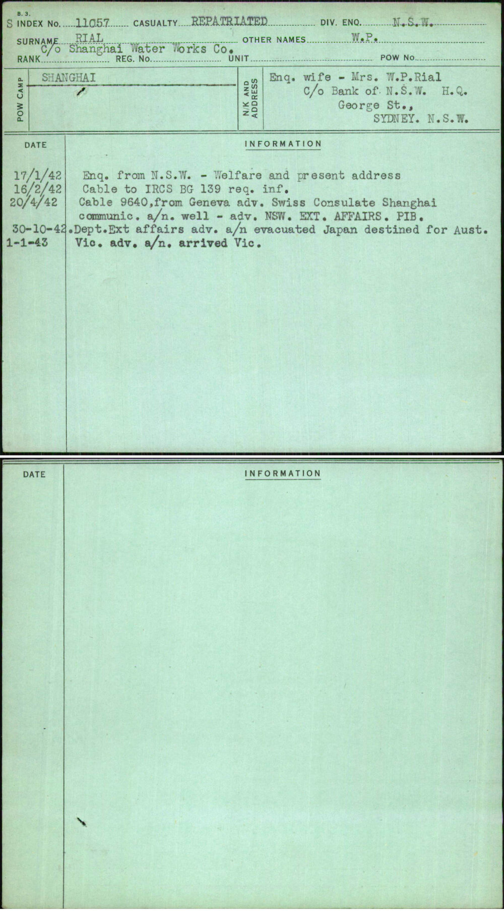 Rial, W P, [No Service Number]