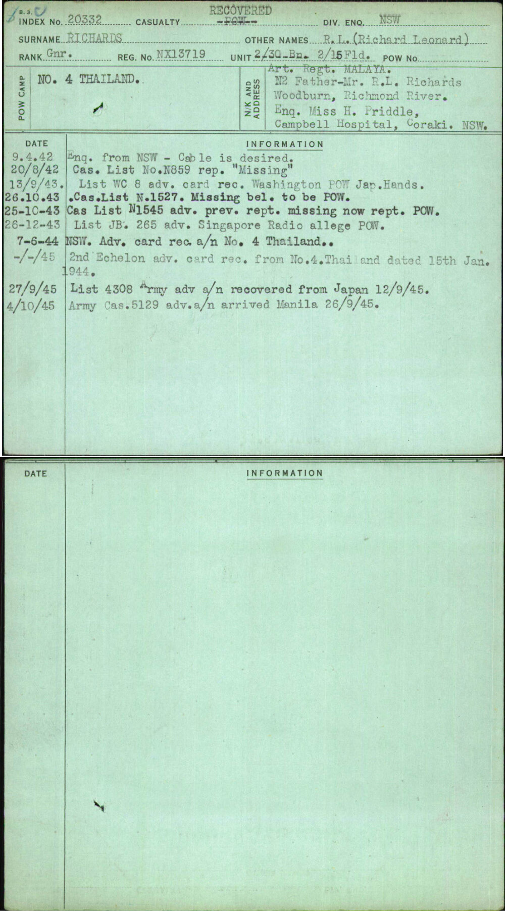 Richards, R L (Richard Leonard), NX13719