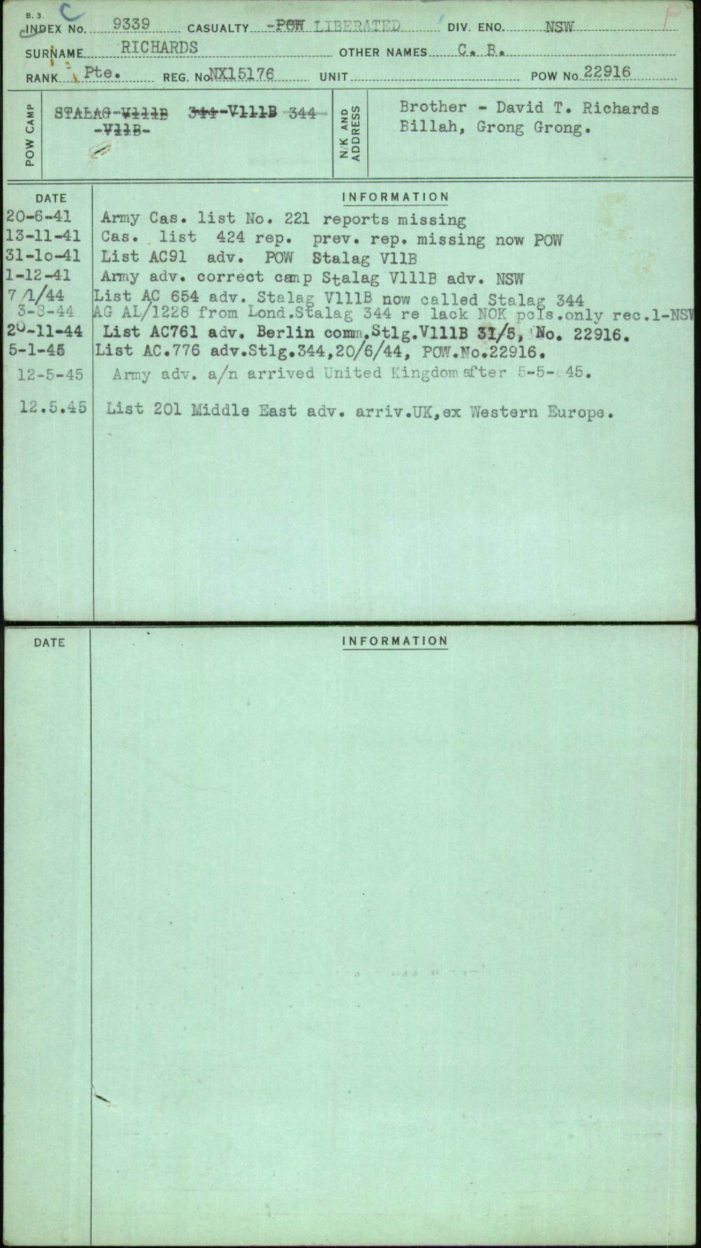 Richards, C B, NX15176