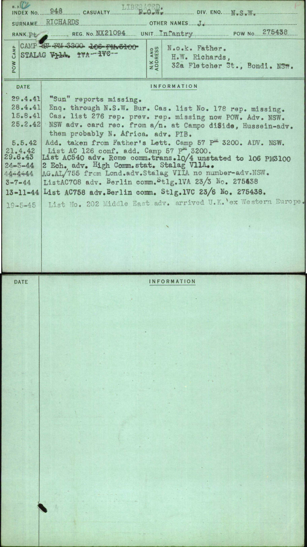 Richards, J, NX21094