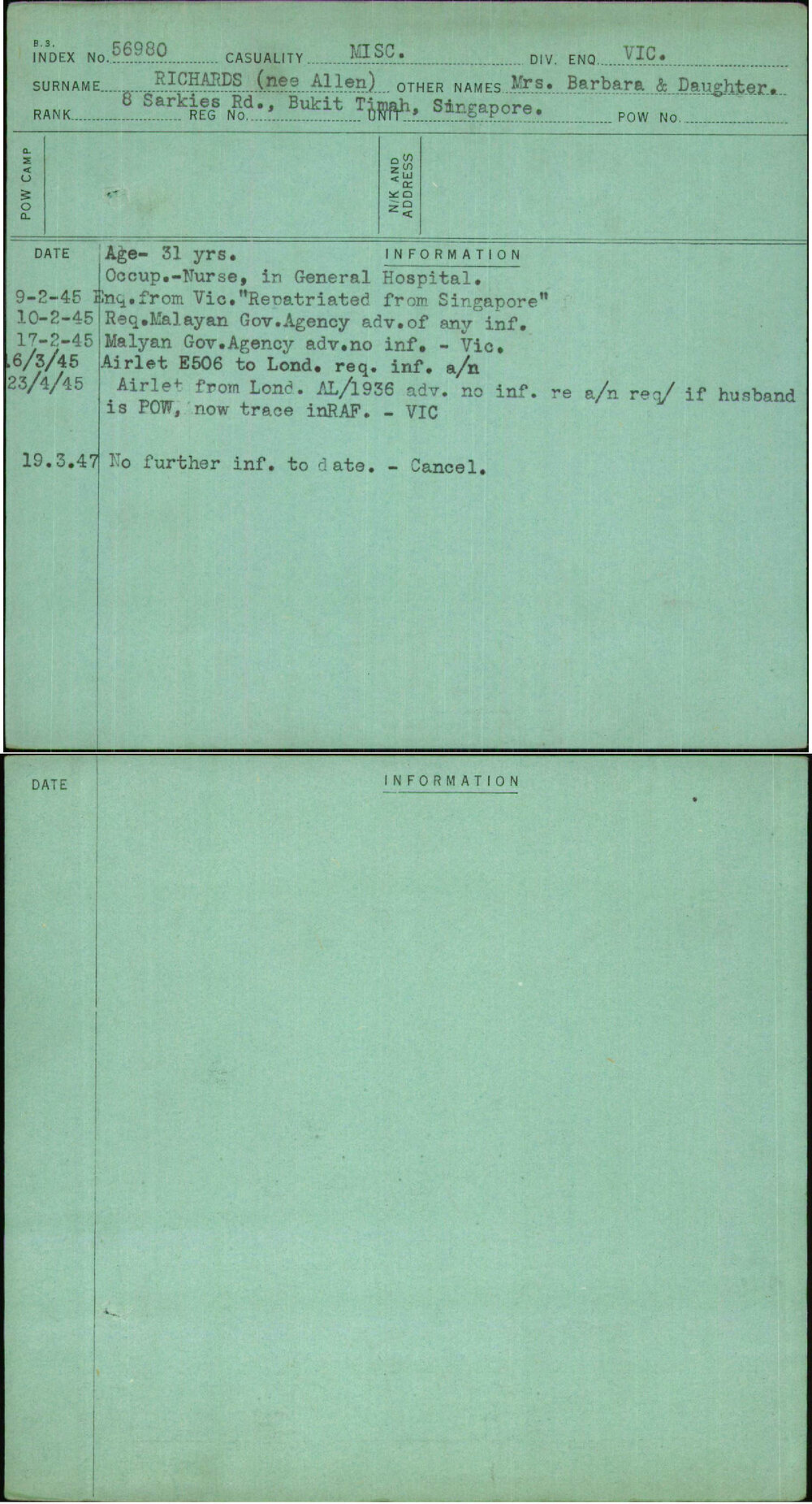 Richards (Nee Allen), Mrs Barbara &amp; Daughter, [No Service Number]