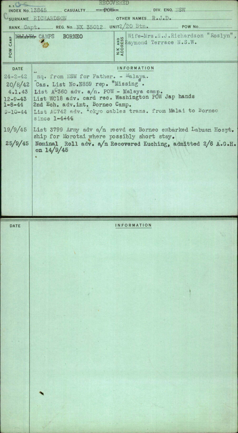 Richardson, R J D, NX35012