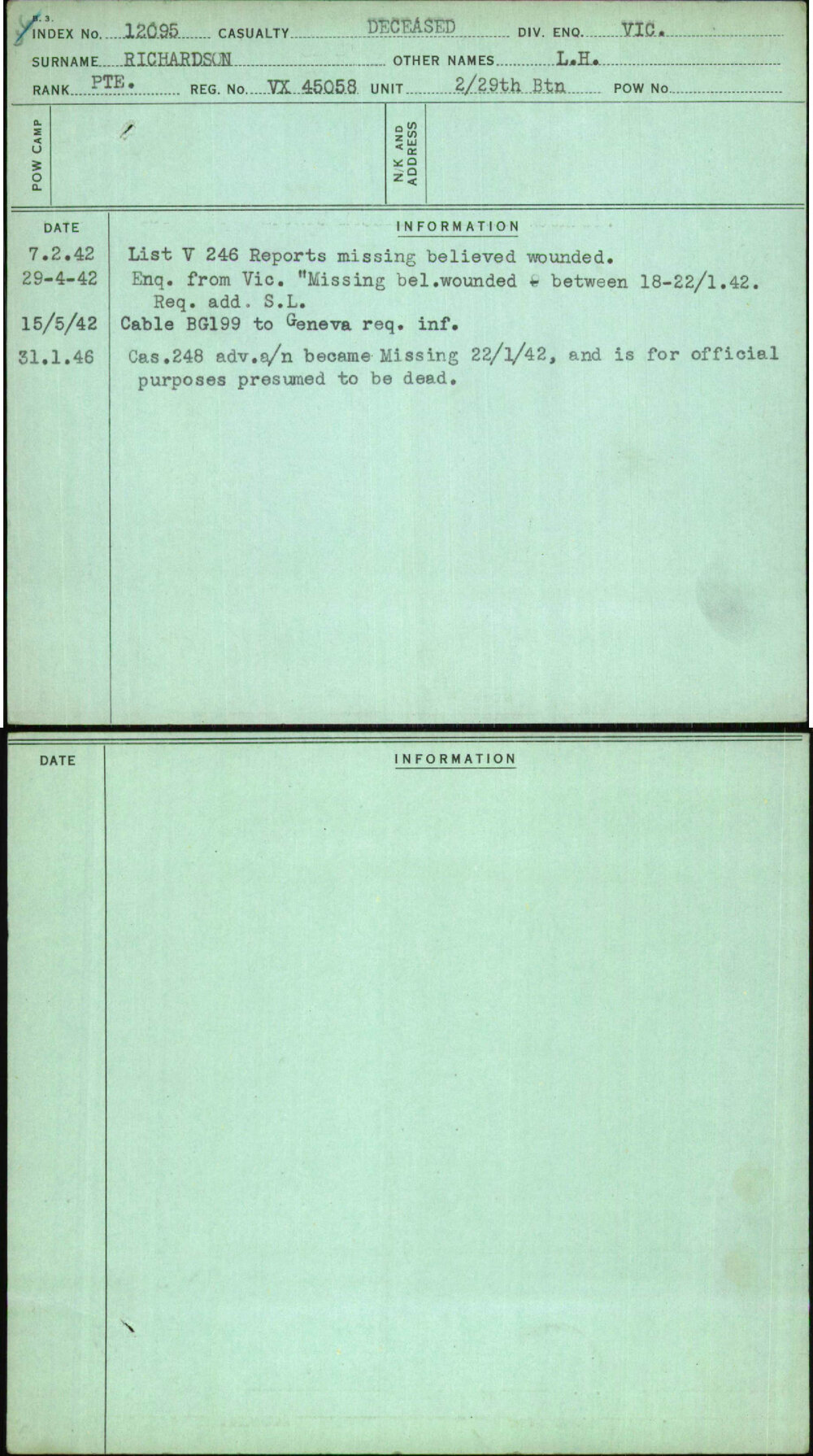 Richardson, L H, VX45058