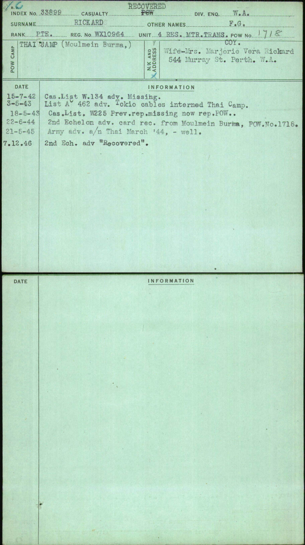 Rickard, F G, WX10964