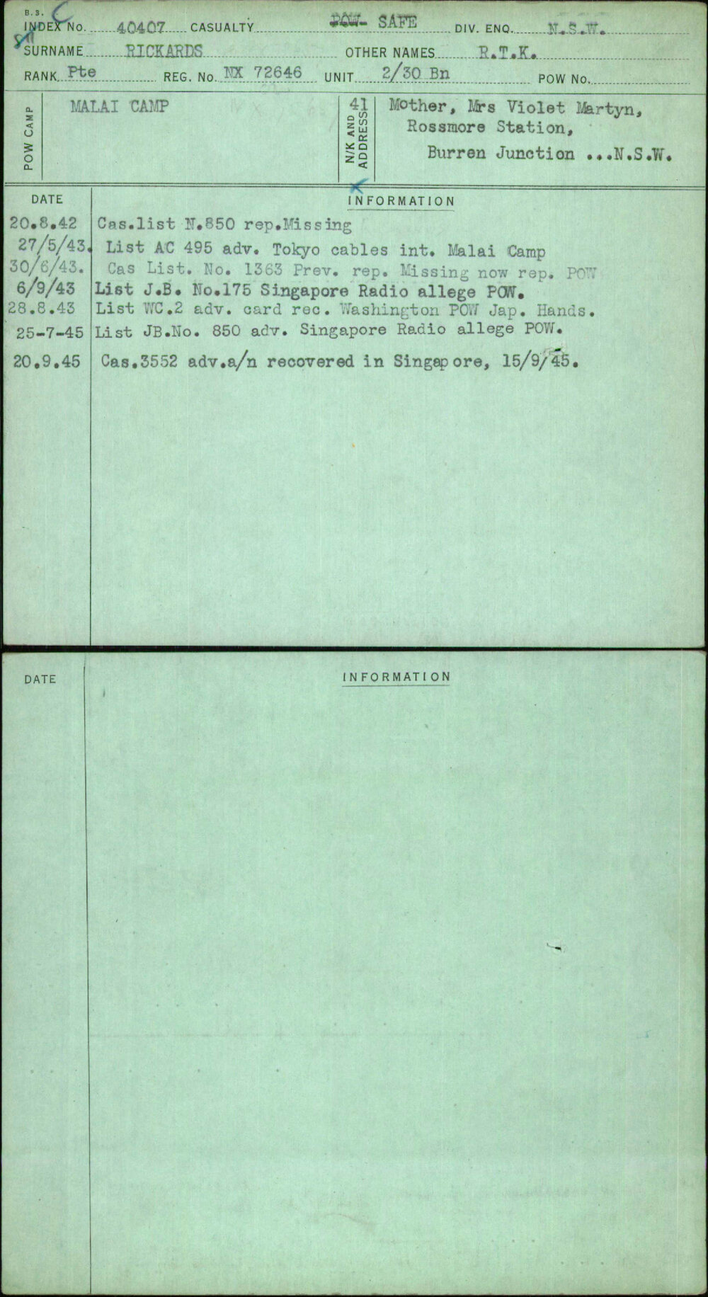 Rickards, R T K, NX72646