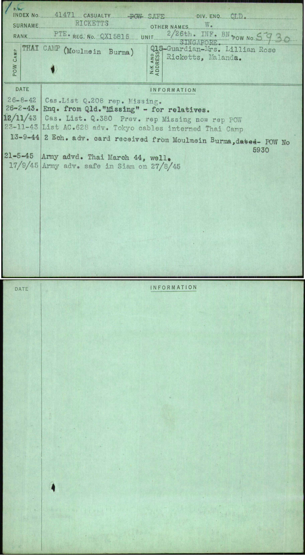 Ricketts, W, QX15815