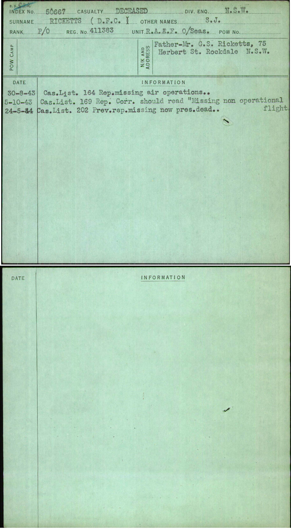 Ricketts (Dfc), S J, 411383