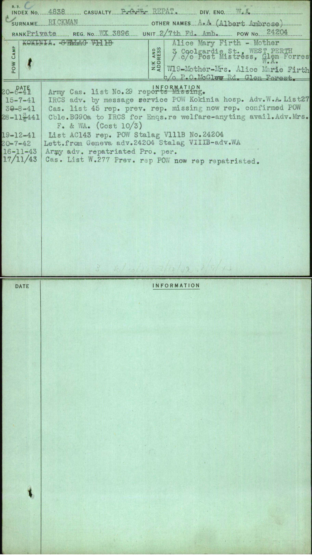 Rickman, A A (Albert Ambrose), WX3896