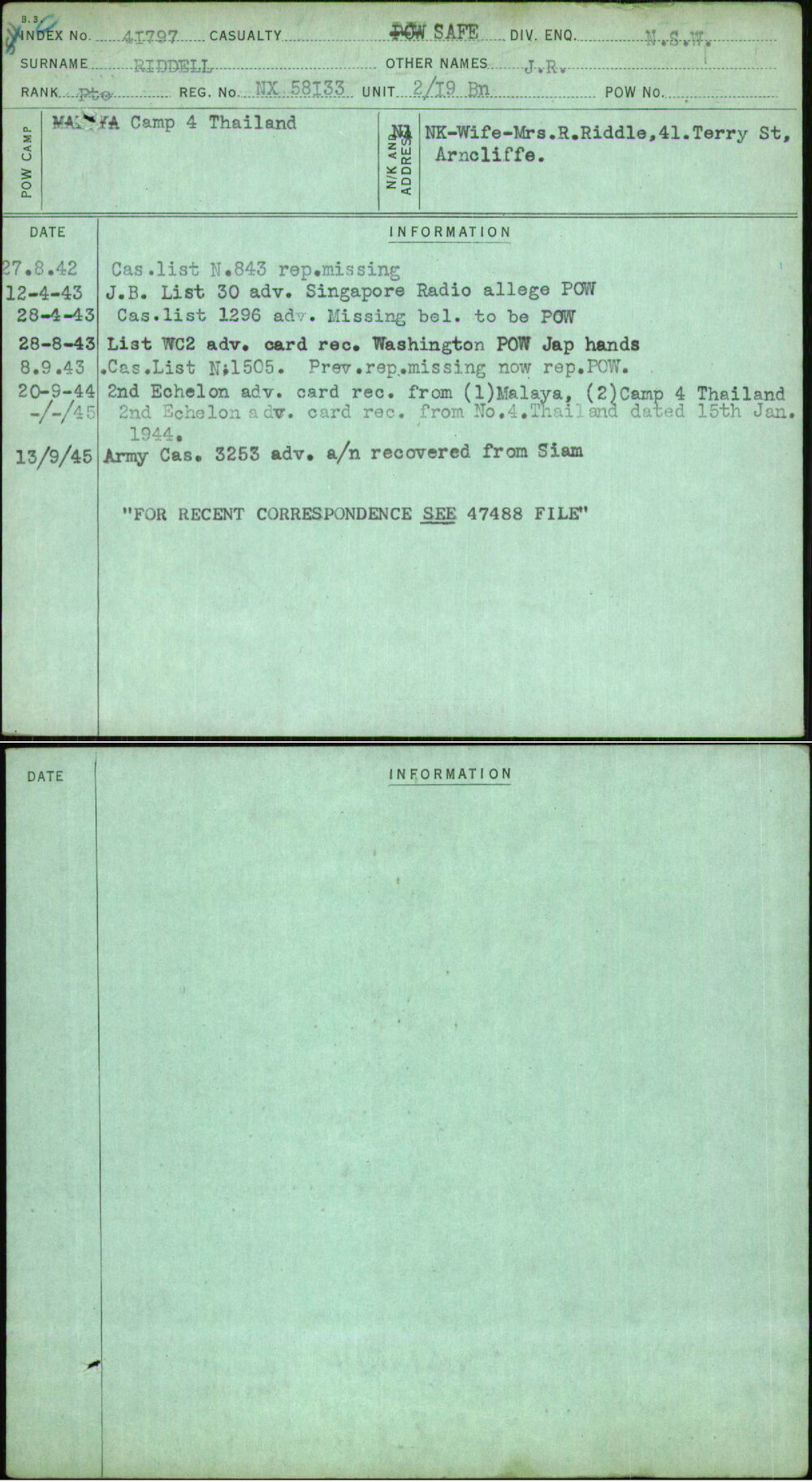 Riddell, J R, NX58133