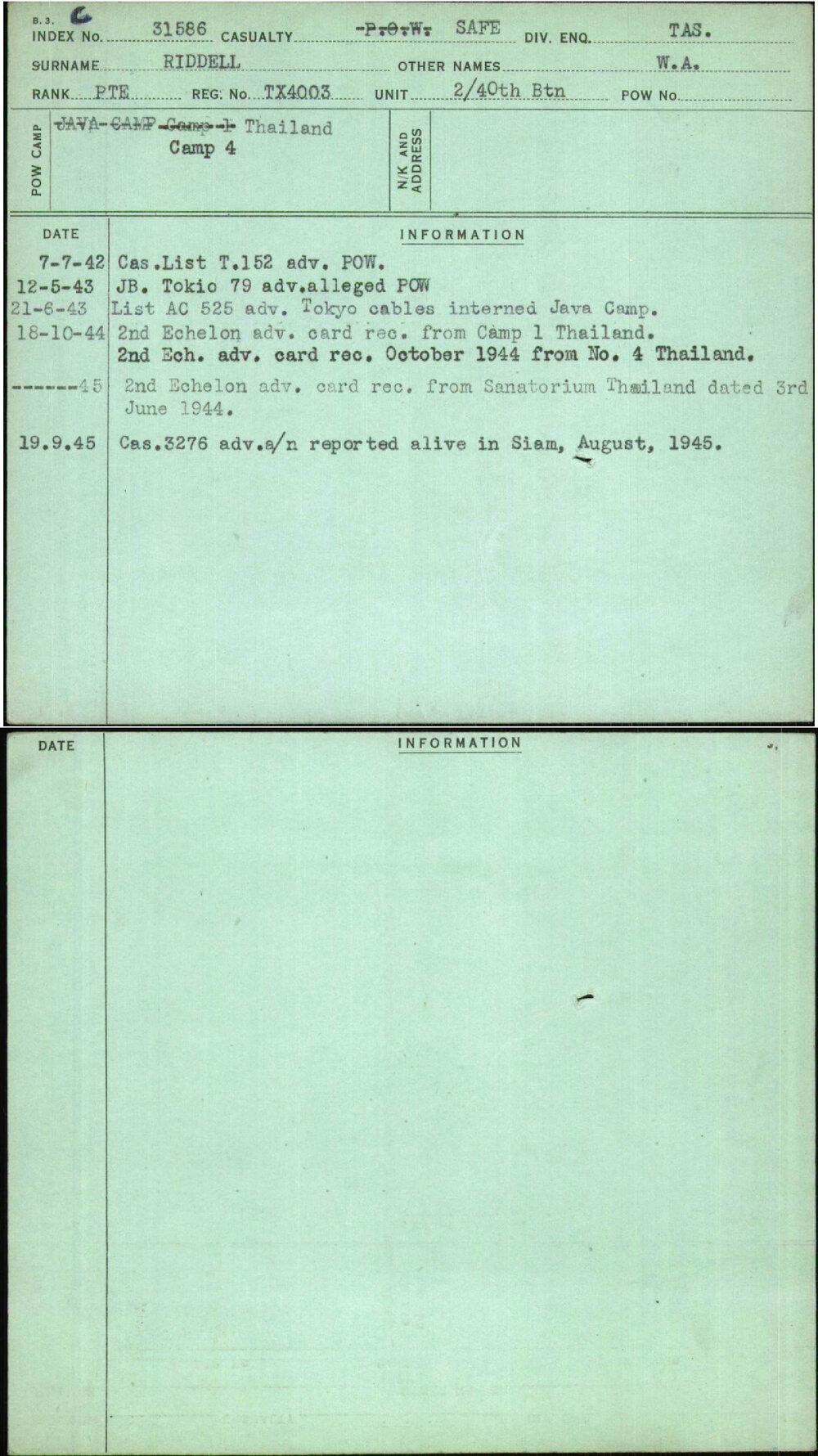 Riddell, W A, TX4003