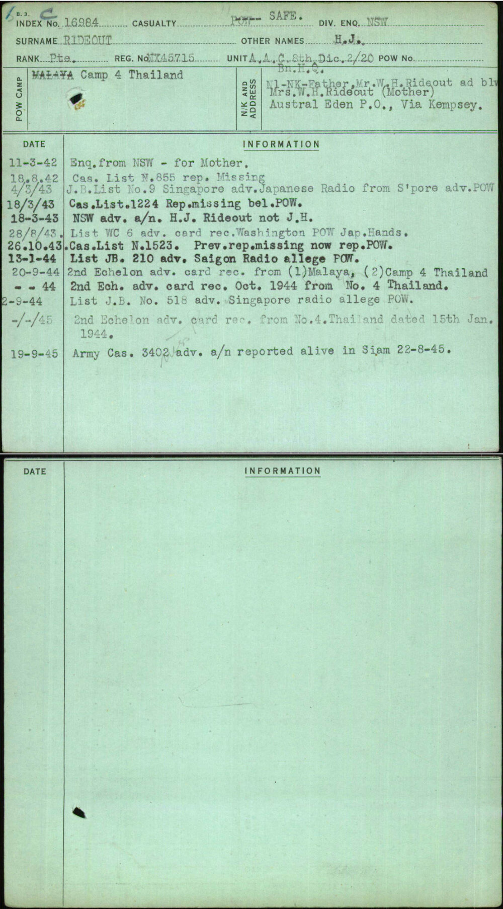 Rideout, H J, NX45715