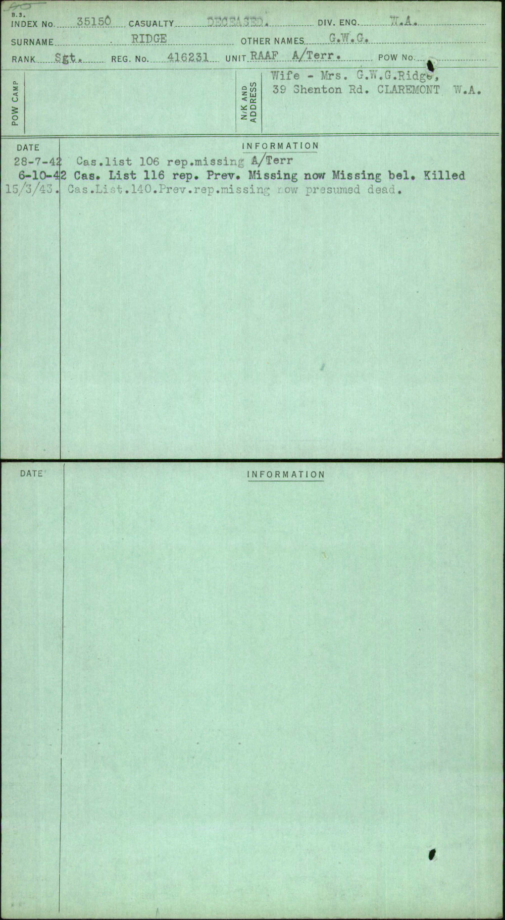 Ridge, G W G, 416231