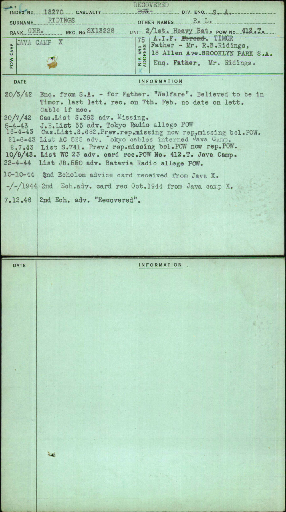 Ridings, R L, SX13228