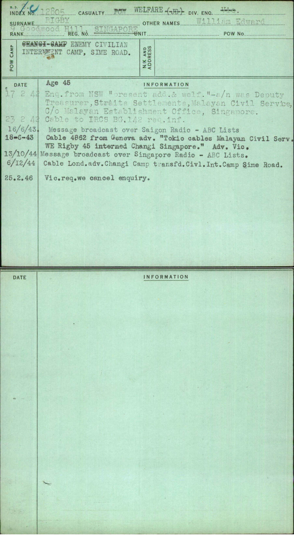 Rigby, William Edward, [No Service Number]