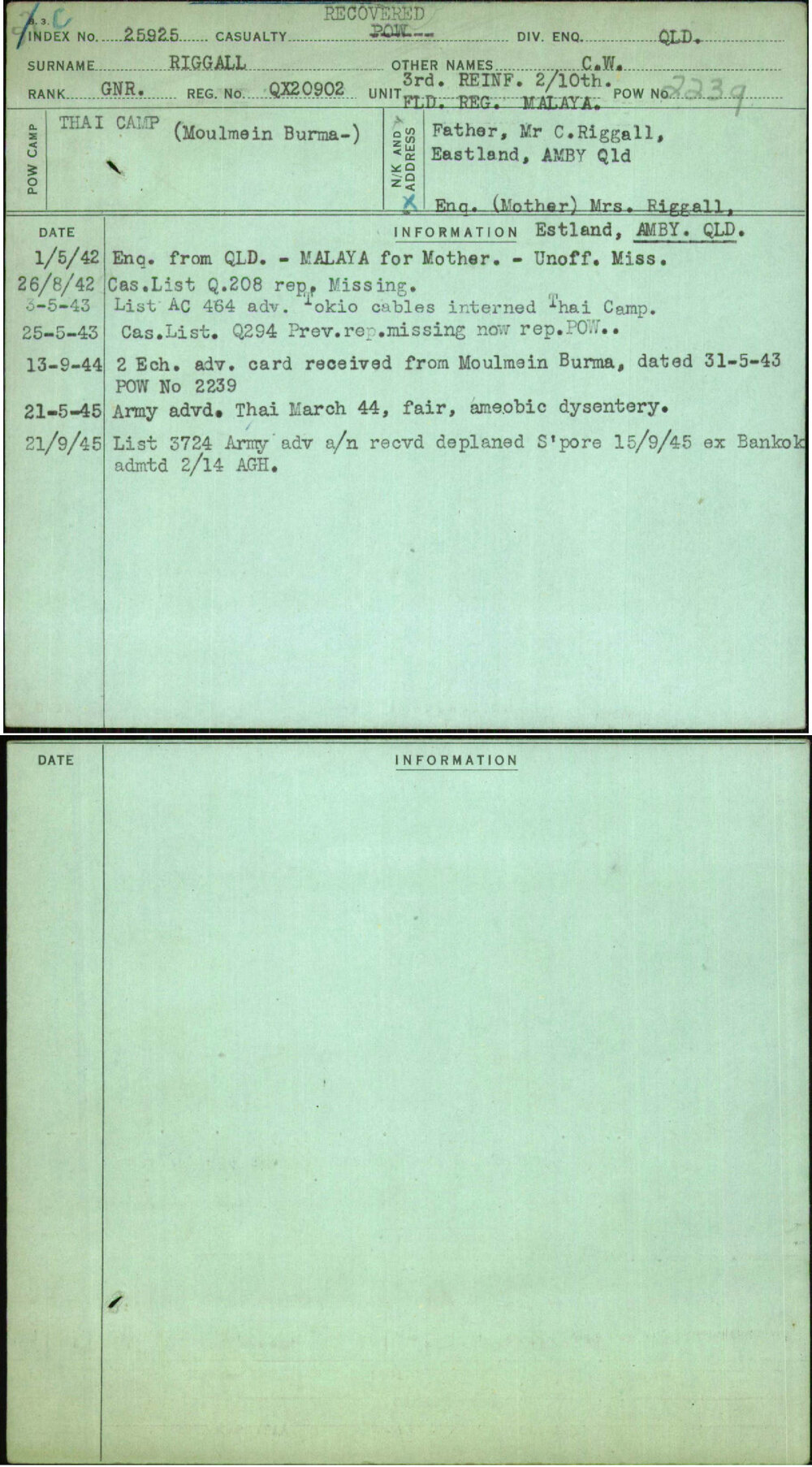 Riggall, C W, QX20902