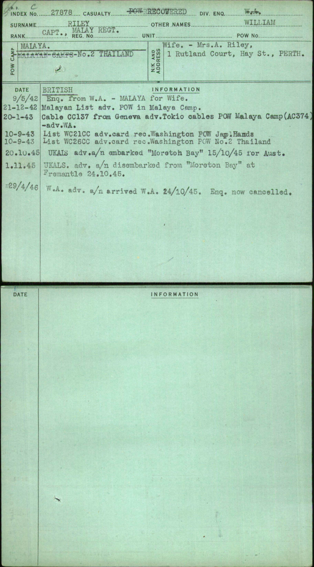 Riley, William, [No Service Number]