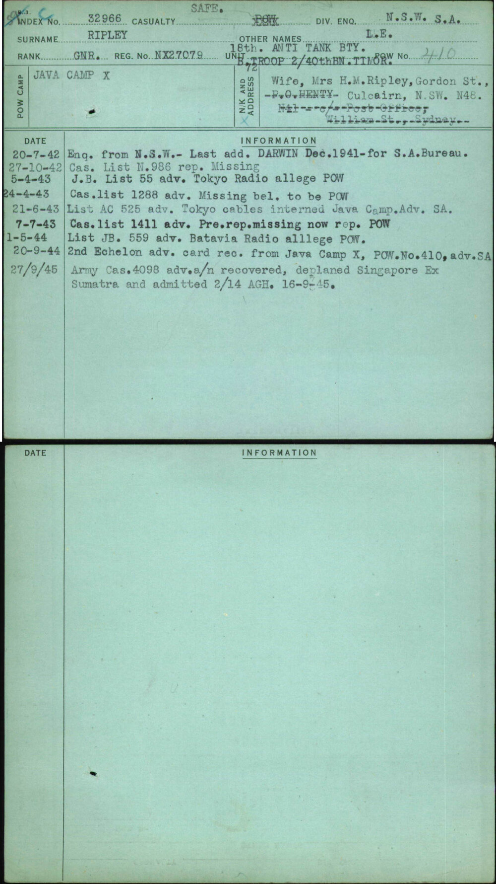 Ripley, L E, NX27079