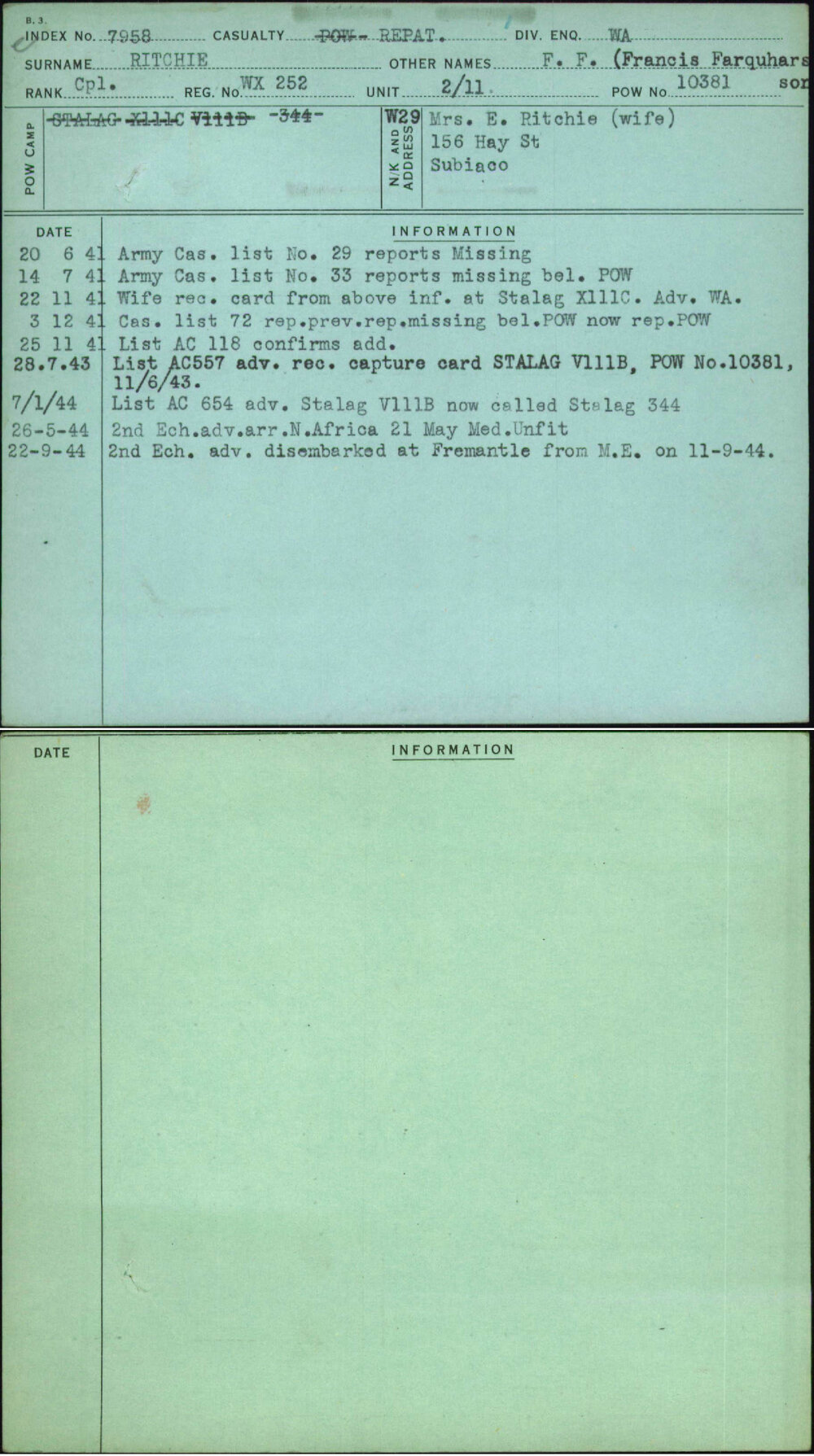 Ritchie, F F (Francis Farquharsson), WX252