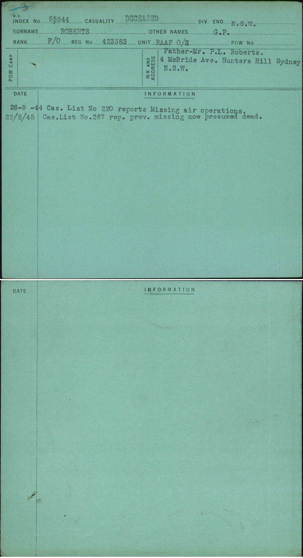 Roberts, G P, 423383