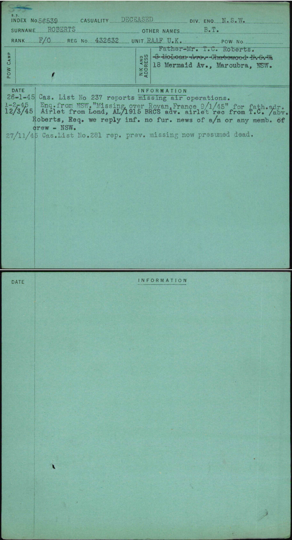 Roberts, B T, 432632