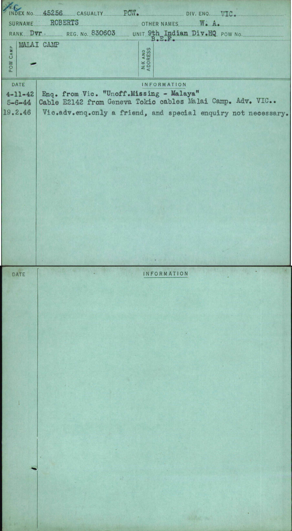 Roberts, W A, 830603
