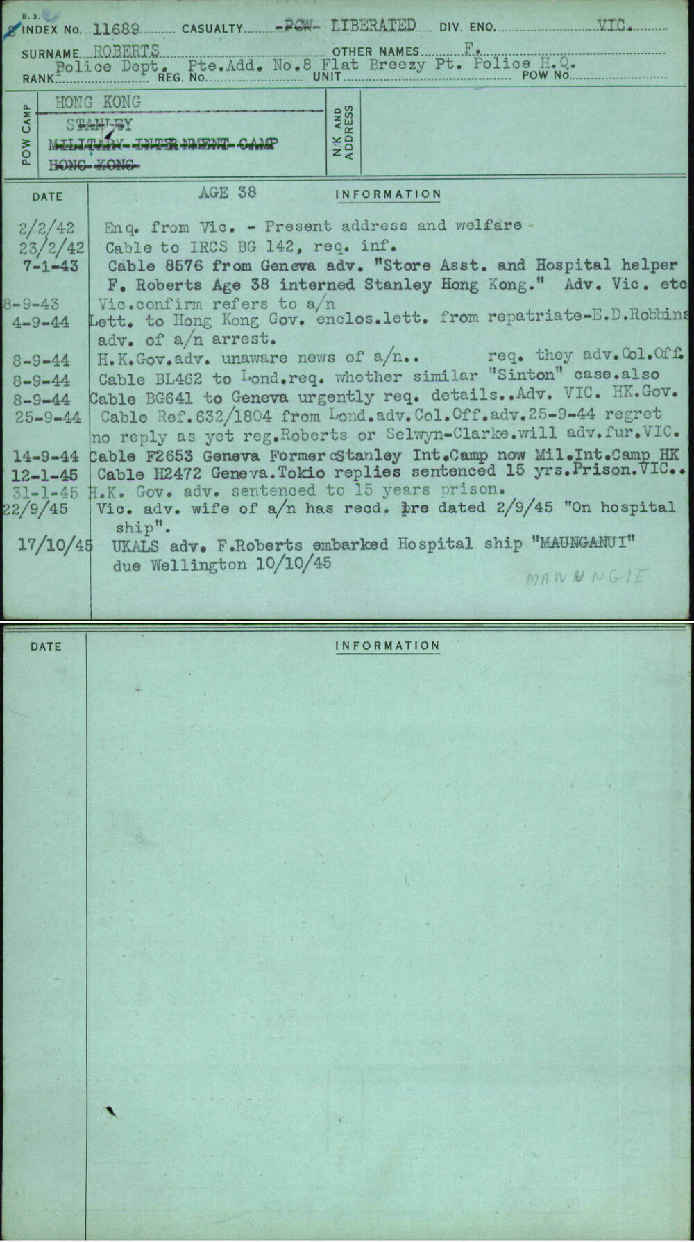 Roberts, F, [No Service Number]