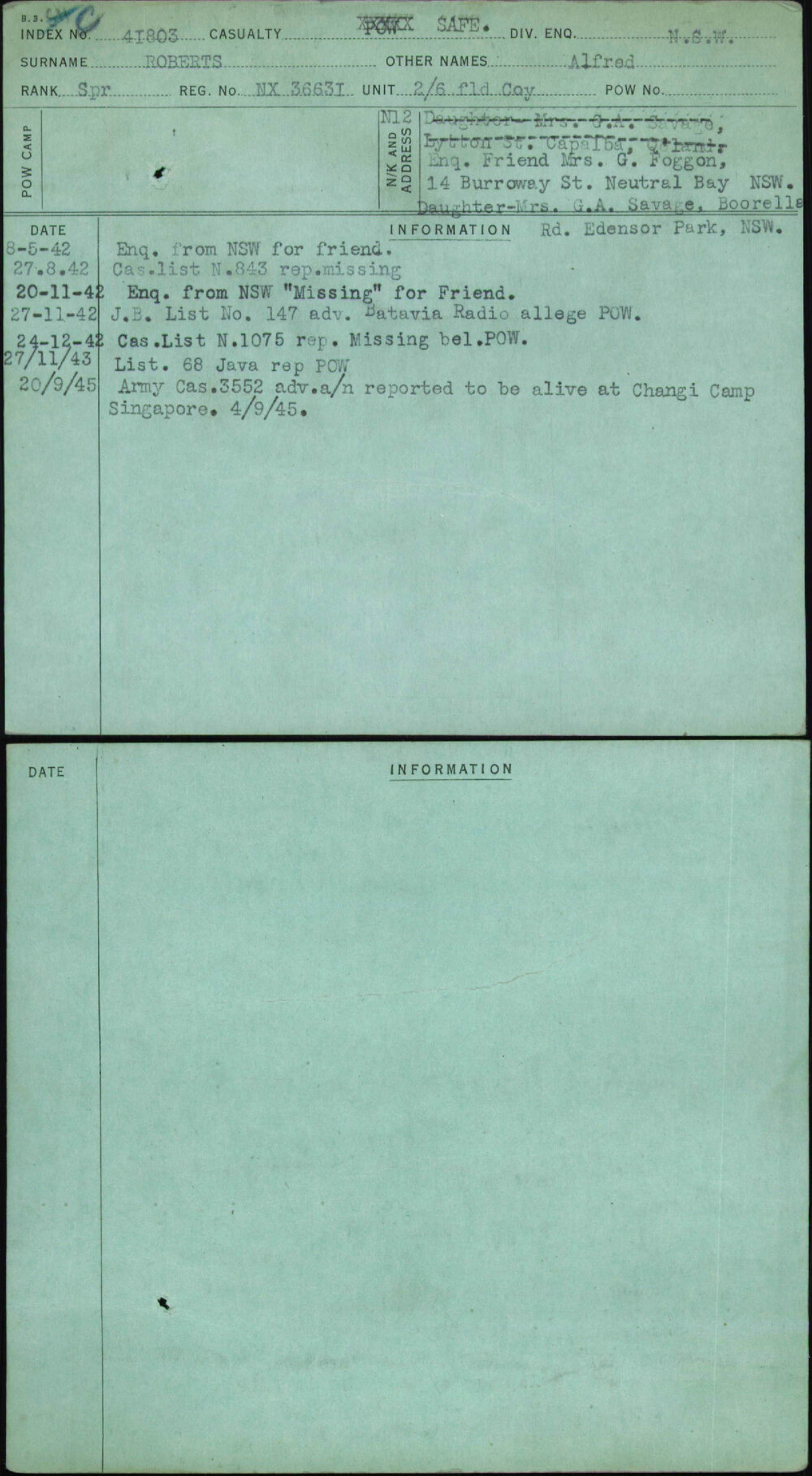 Roberts, Alfred, NX36631