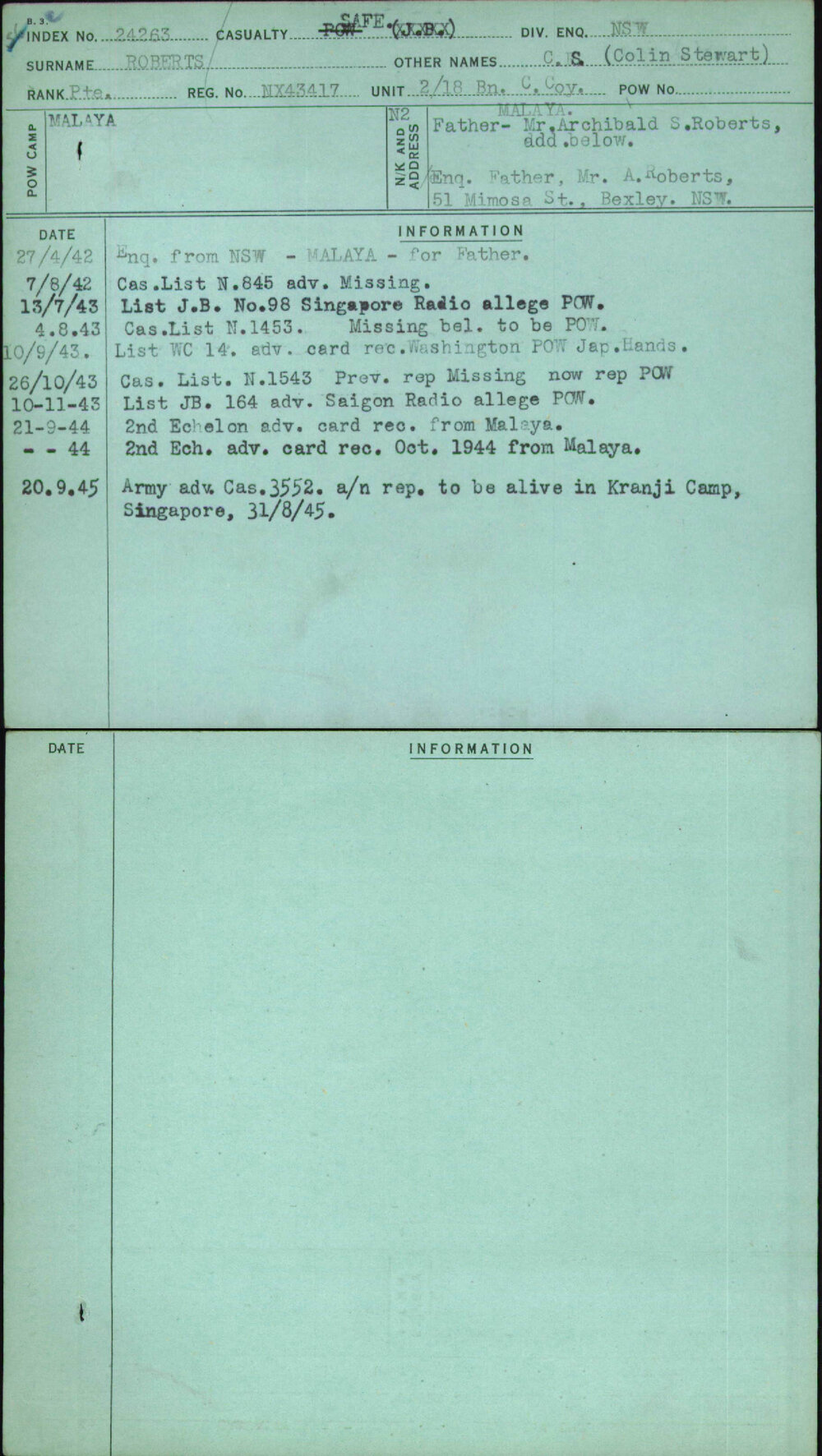 Roberts, C S (Colin Stewart), NX43417