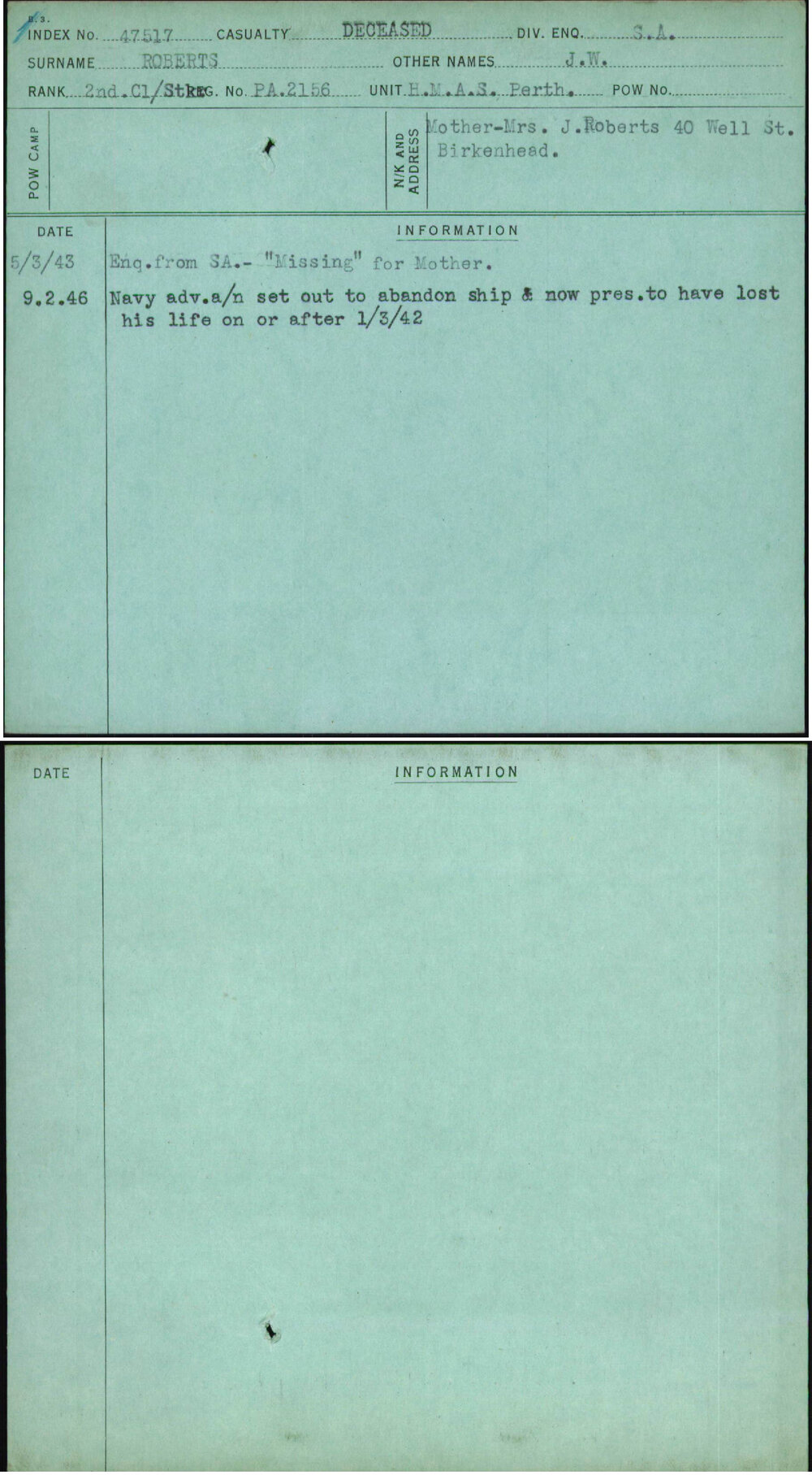 Roberts, J W, Pa2156